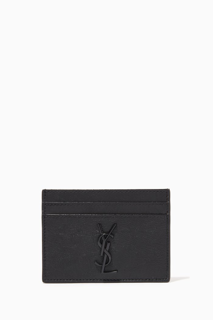 

Monogram Card Case in Crocodile Embossed Leather, Black