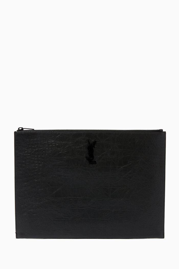 

Monogram Document Holder in Crocodile Embossed Leather, Black