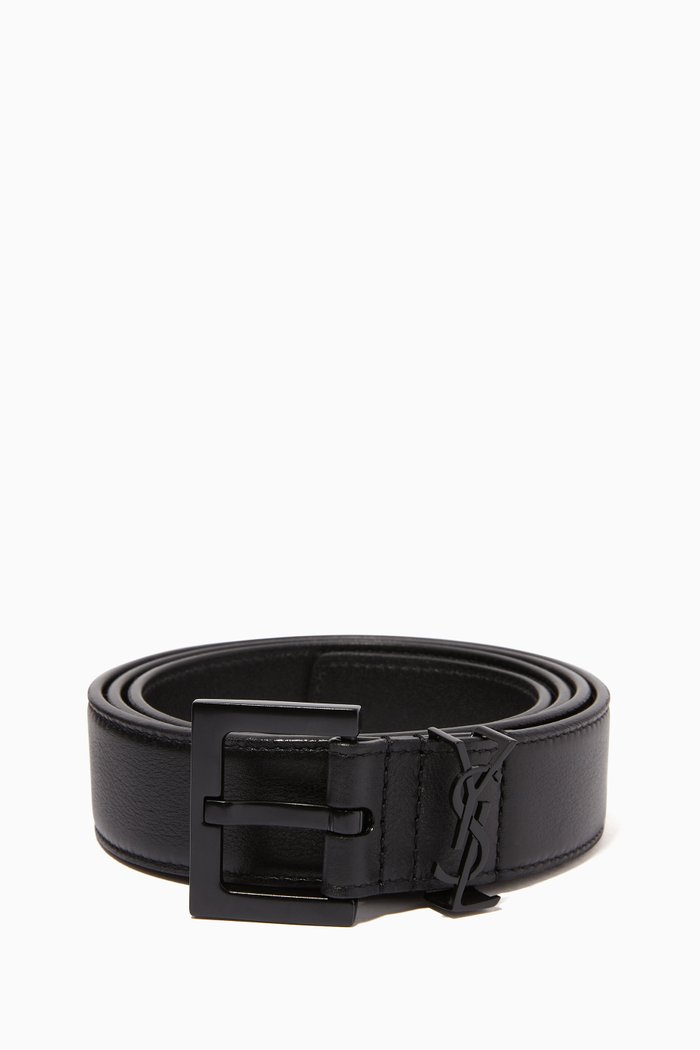 

Monogram Belt with Square Buckle in Smooth Leather, Black