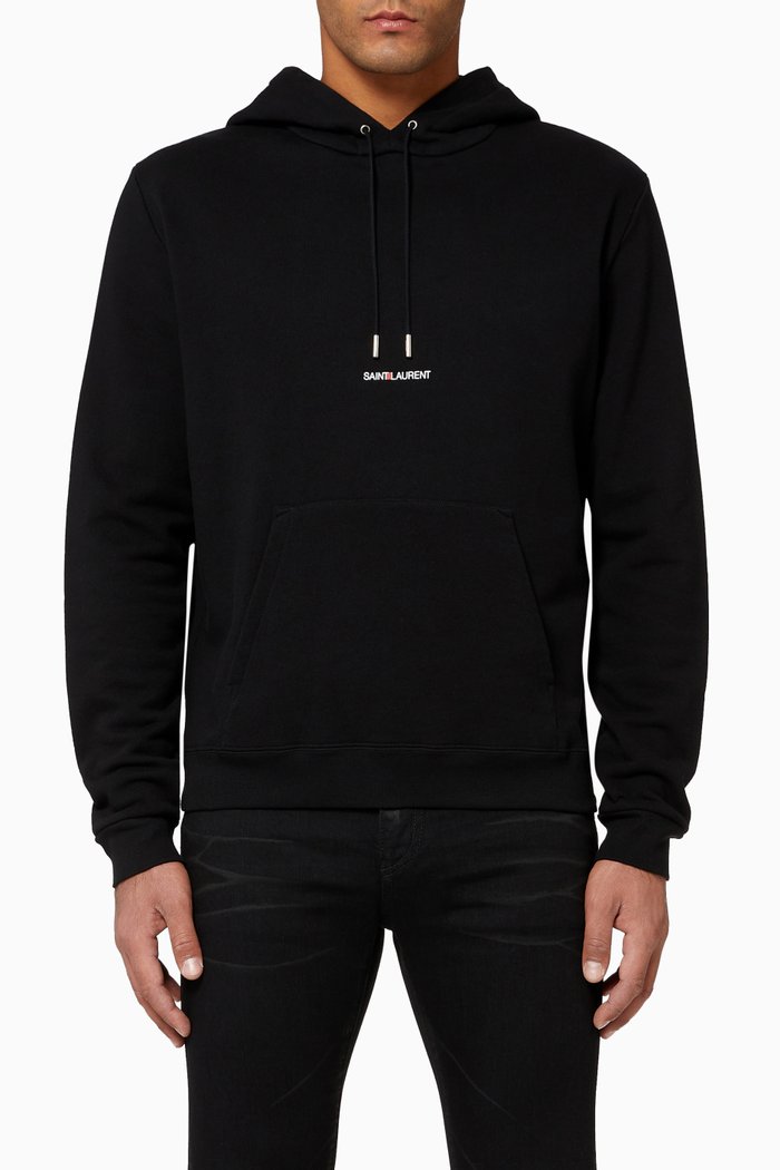 

SAINT LAURENT Print Hoodie in French Terrycloth, Black