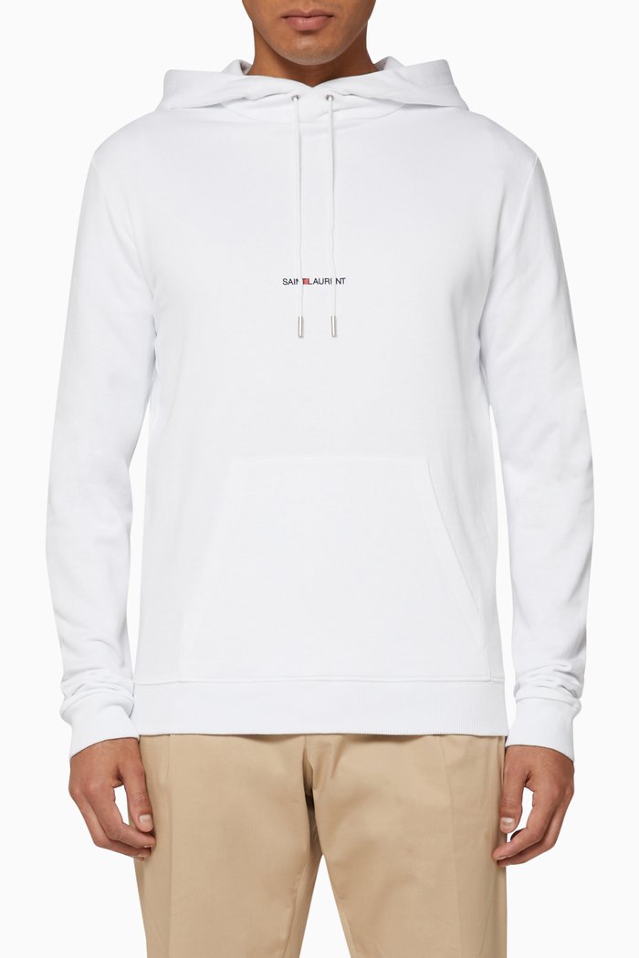 

SAINT LAURENT Print Hoodie in French Terrycloth, White