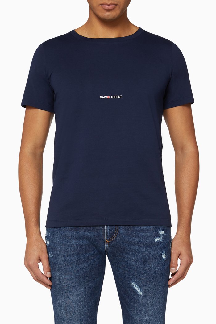 

SAINT LAURENT Print T-Shirt in Jersey, Blue