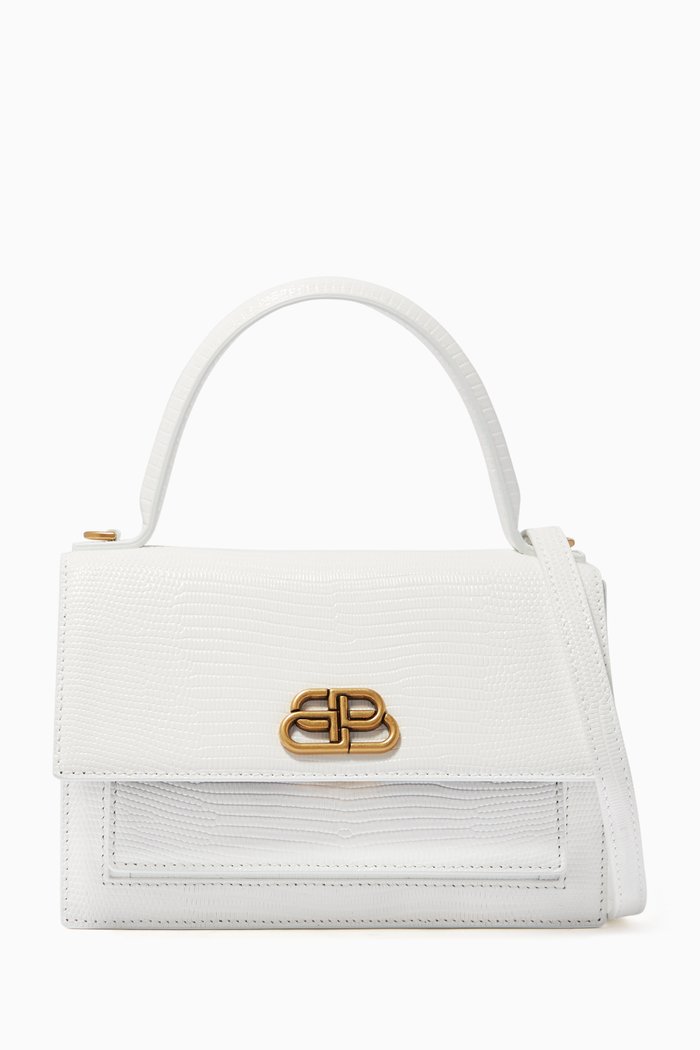 Sharp XS Satchel Shoulder Bag in Lizard Embossed Calfskin, White