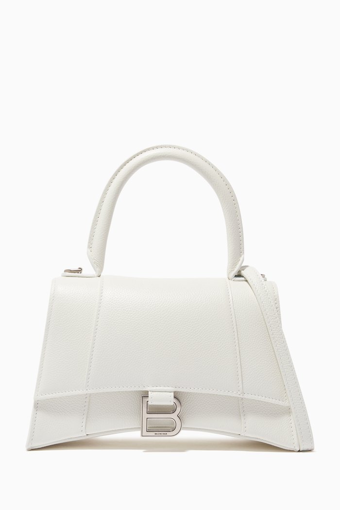 

Hourglass Small Top Handle Bag in Grained Calfskin, White