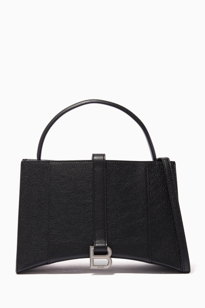 

Hourglass Small East-West Tote Bag in Grained Calfskin, Black