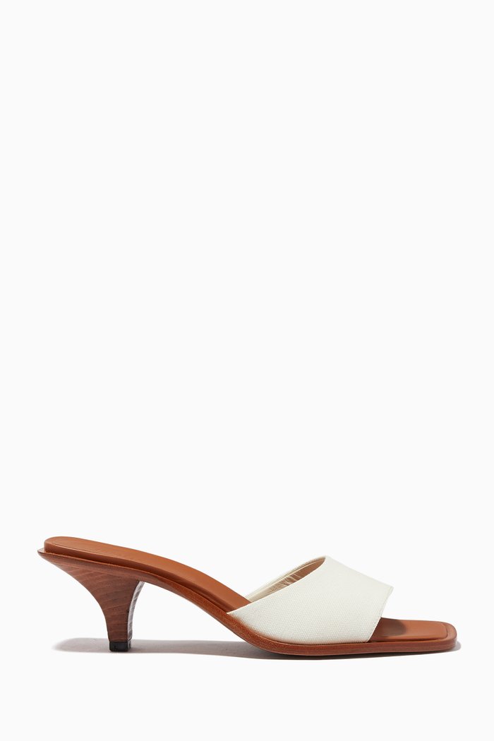 

Cygnus 55 Mules in Canvas & Leather, White