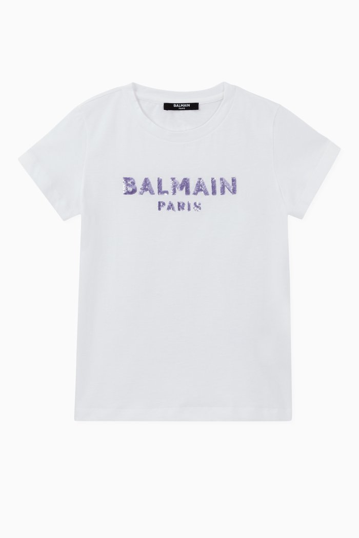 

Logo Sequined Cotton T-Shirt, White