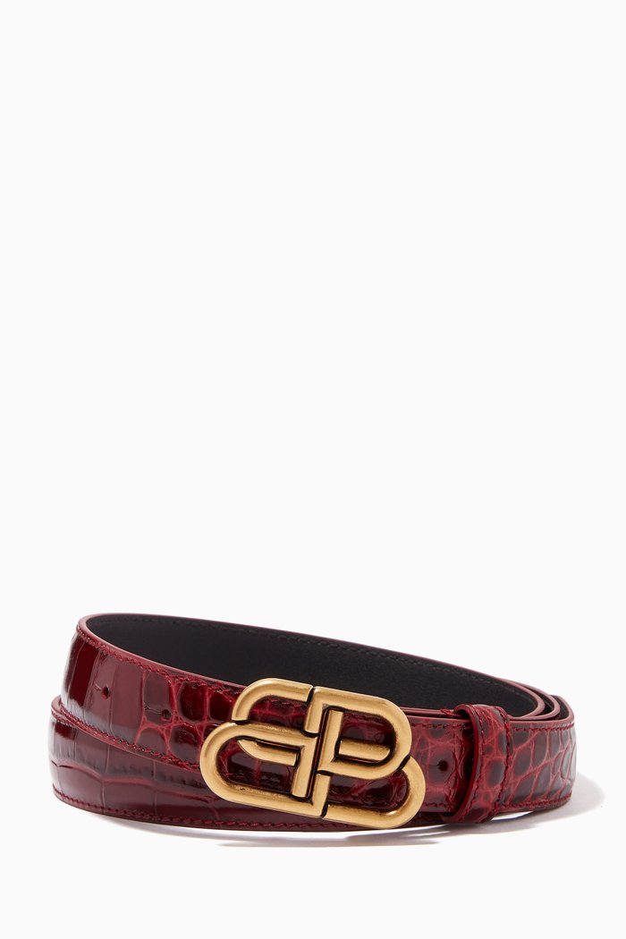 

BB Thin Belt in Crocodile Embossed Calfskin, Red