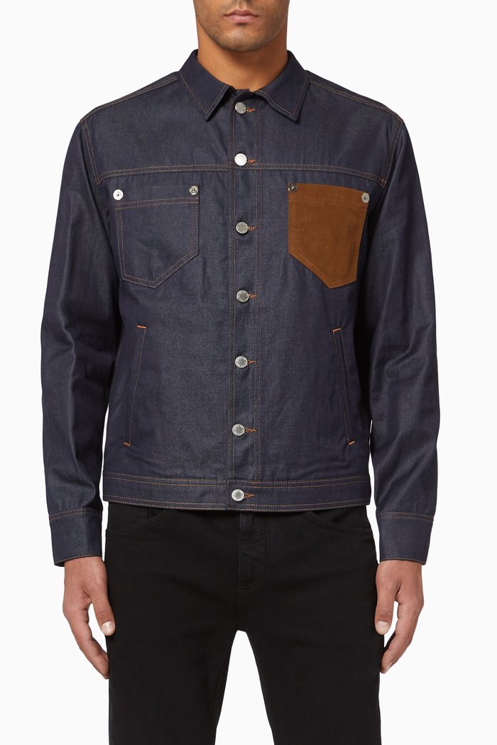 

Suede Pocket Denim Shirt, Blue