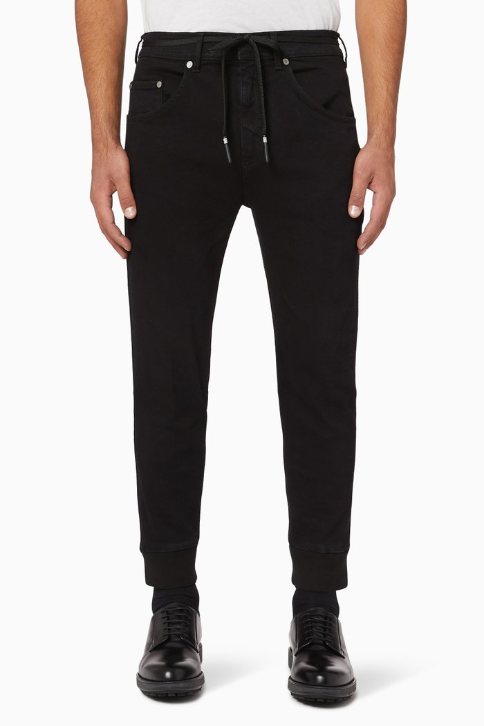 

Cuffed Skinny-Fit Denim Jeans, Black