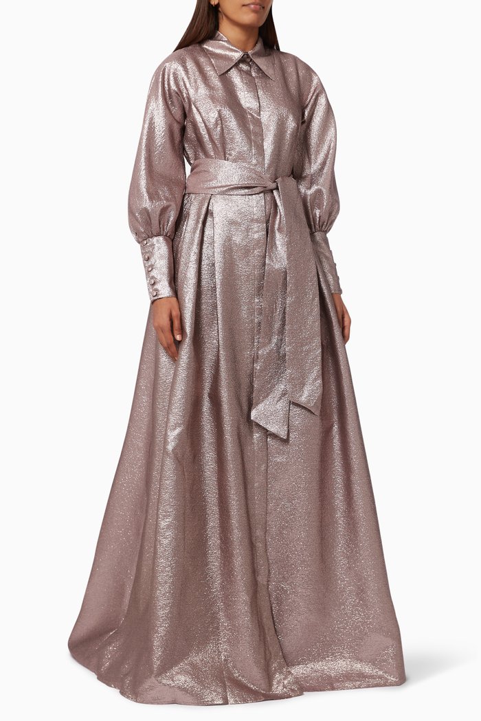 

Metallic Jacquard Shirt Gown, Neutral