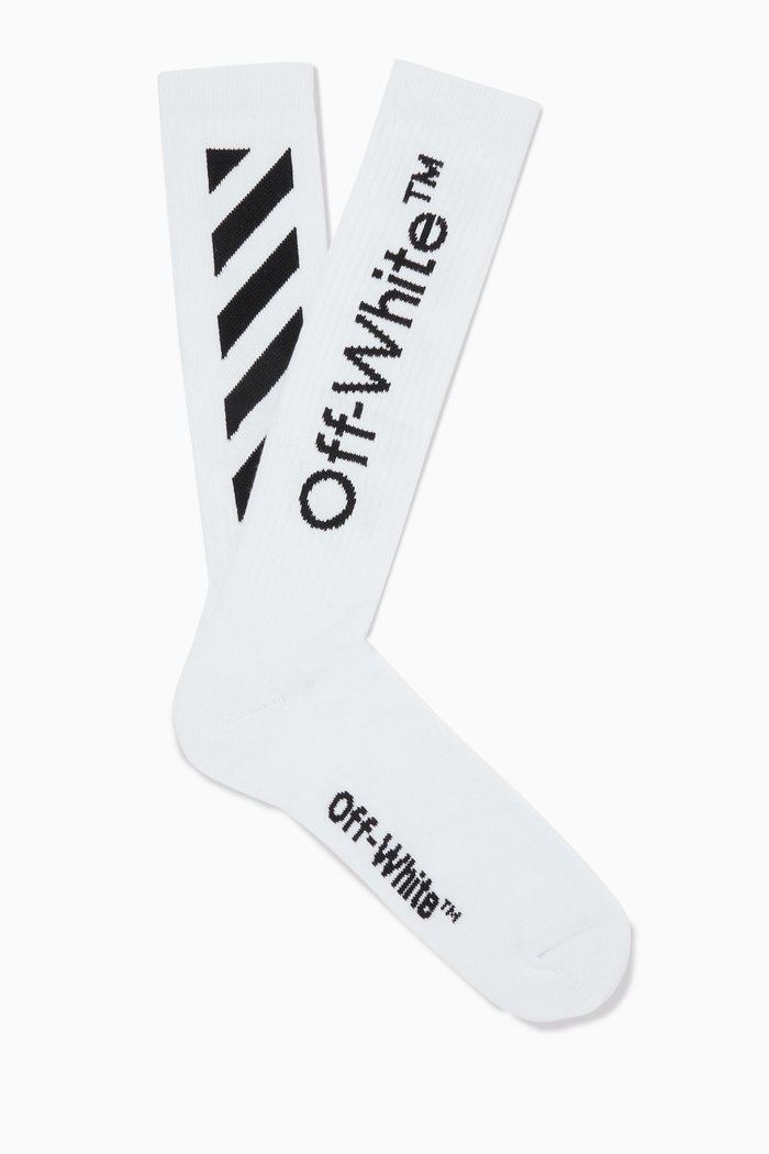 

Diagonal Mid Length Socks, White