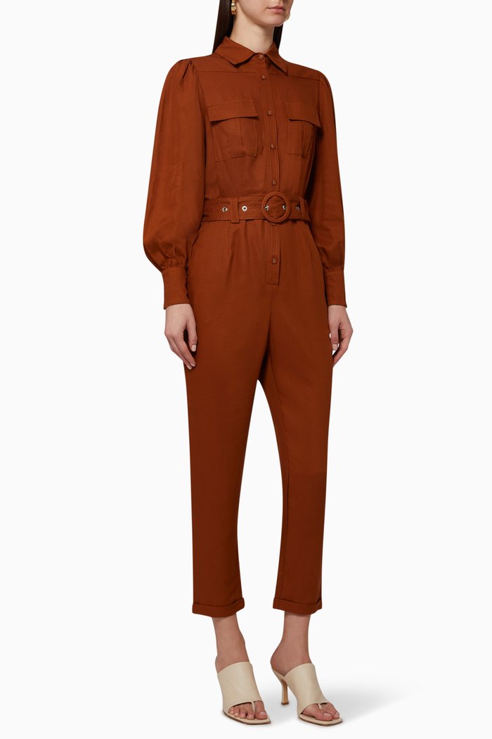

Illusion Belted Jumpsuit, Brown