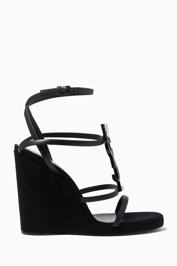 

Cassandra Monogram 115 Wedge Espadrilles in Smooth Leather, Black