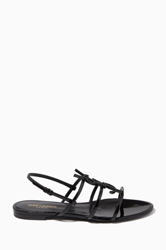 

Cassandra Monogram Flat Sandals in Patent Leather, Black