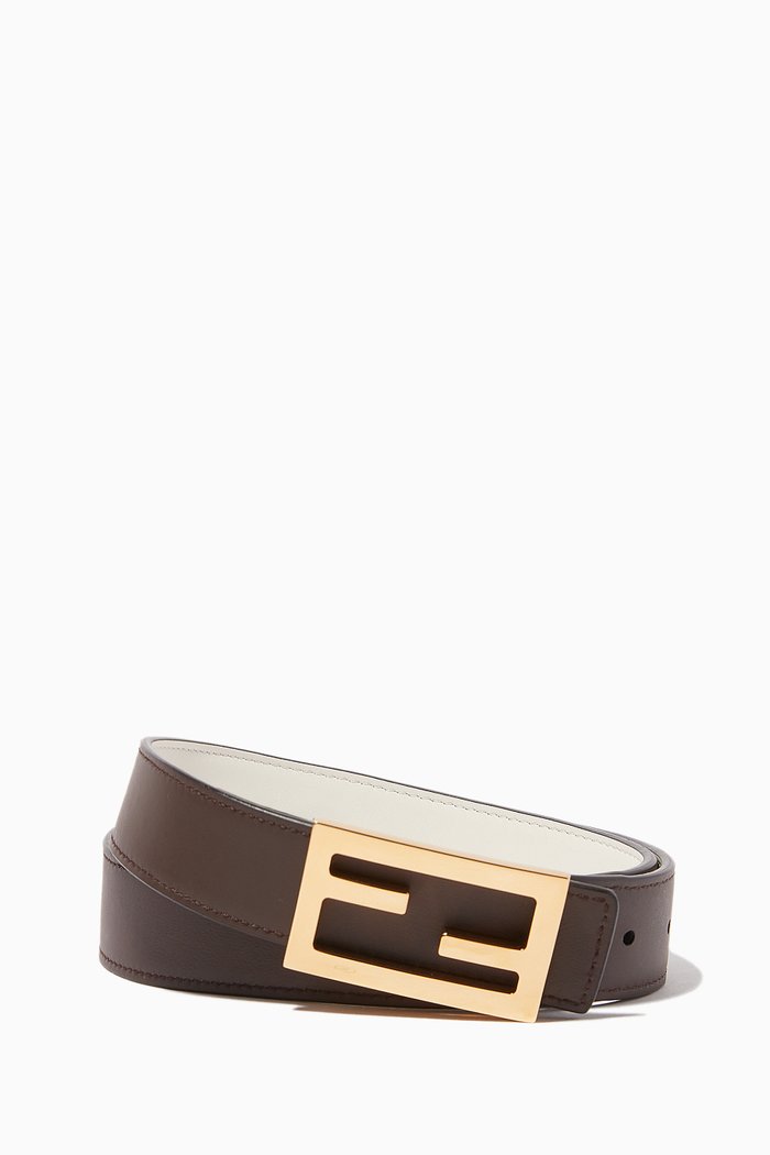 

FF Baguette Reversible Belt in Leather, Brown