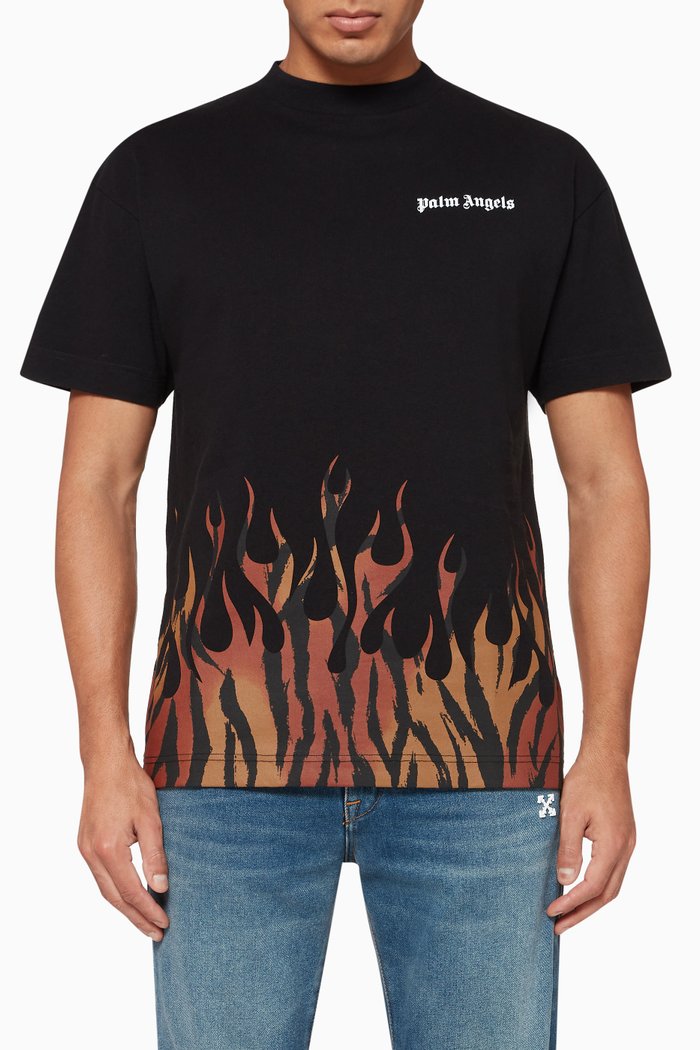 

Tiger Flames Cotton T-Shirt, Black