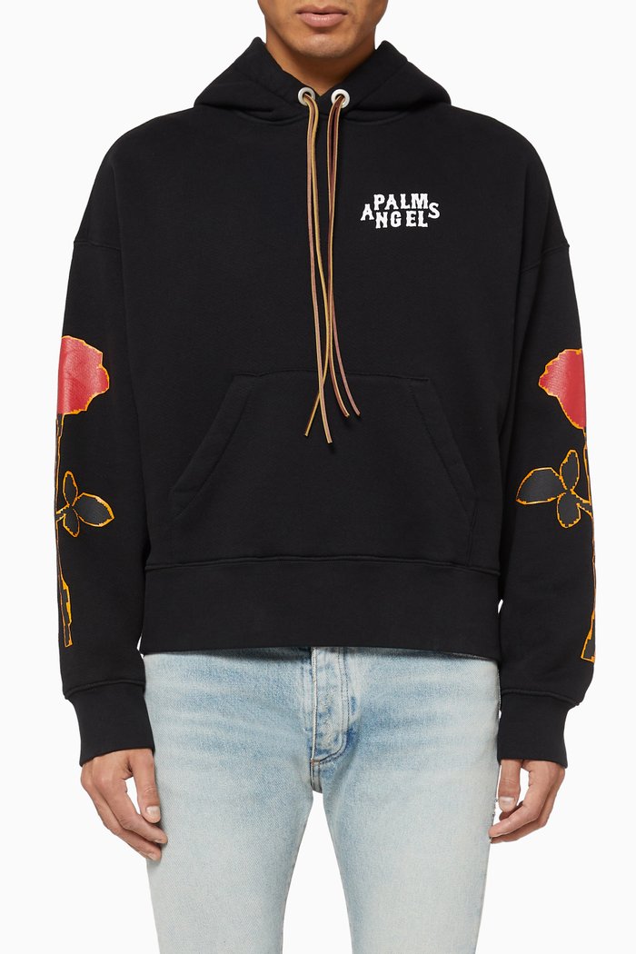 

Rose Print Hoodie, Black