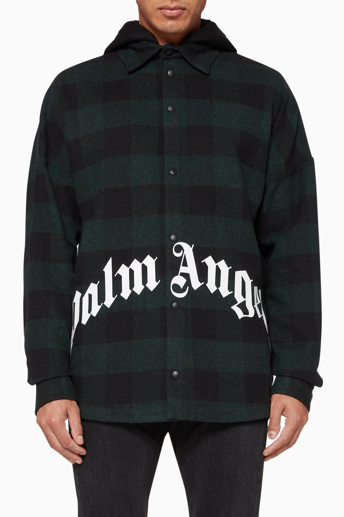 

Logo Check Hooded Overshirt, Green
