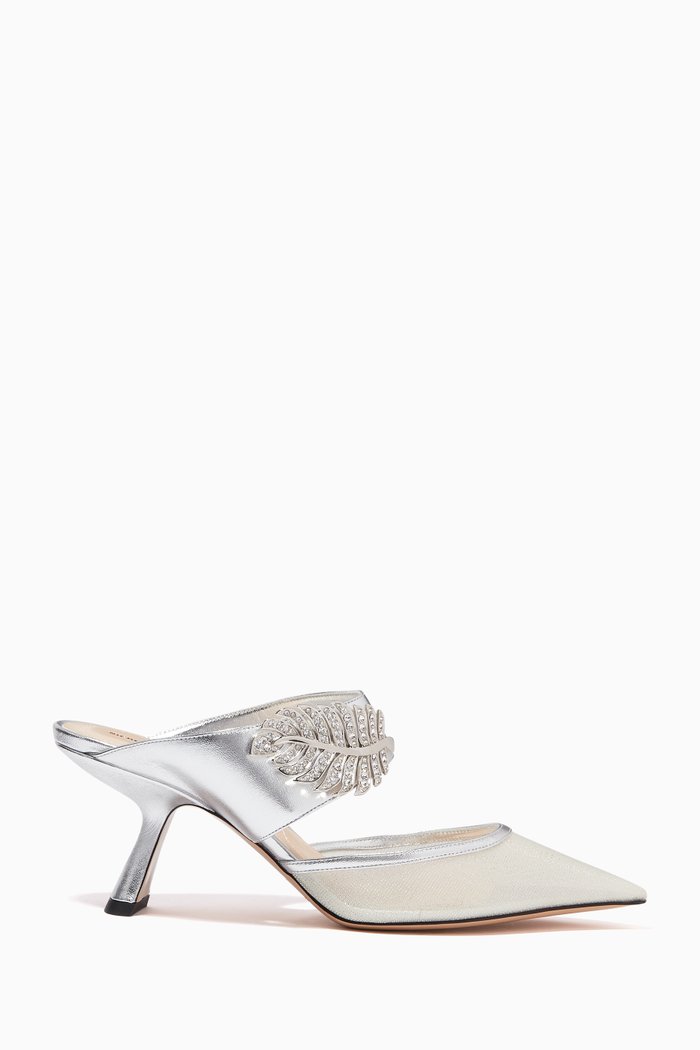 

Monstera Mesh Mules 70 in Metallic Nappa, Silver