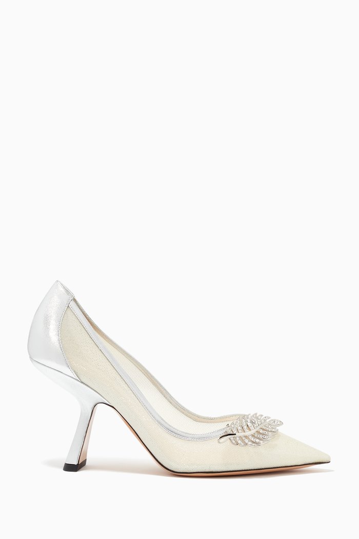 

Monstera Mesh Pumps 90 in Metallic Nappa, Silver