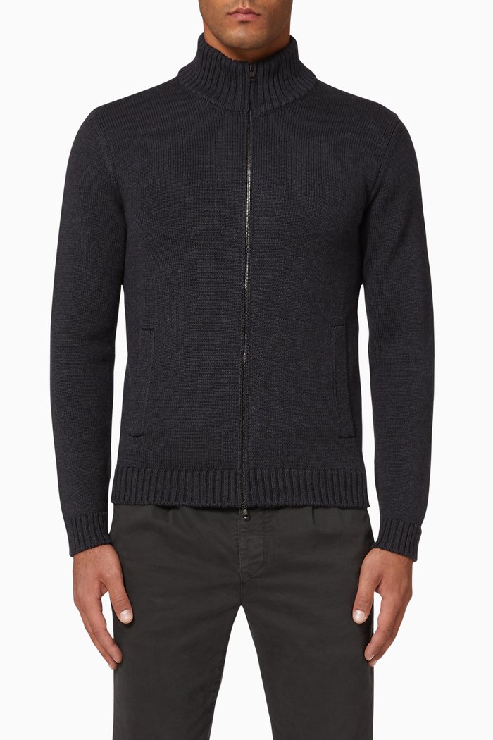 

Zanone Merino Wool Bomber Sweater, Grey