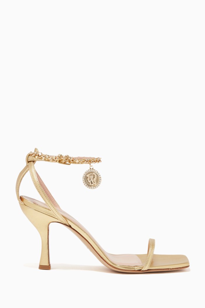 

Fiona 80 Sandals in Metallic Leather, Gold