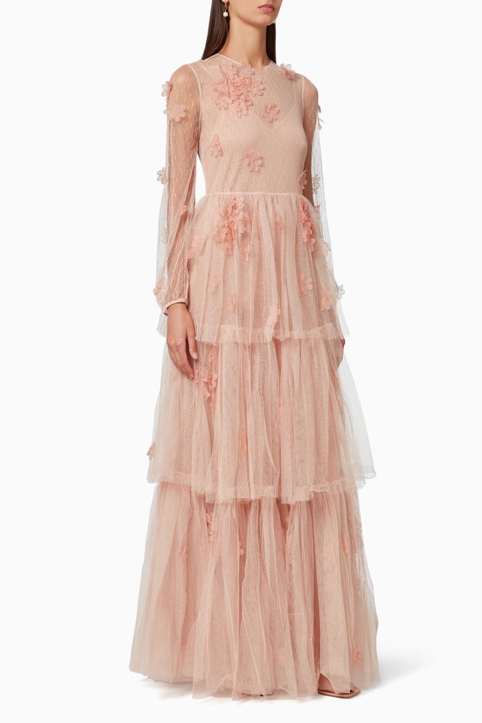 

Tulle Floral Appliqué Dress, Neutral