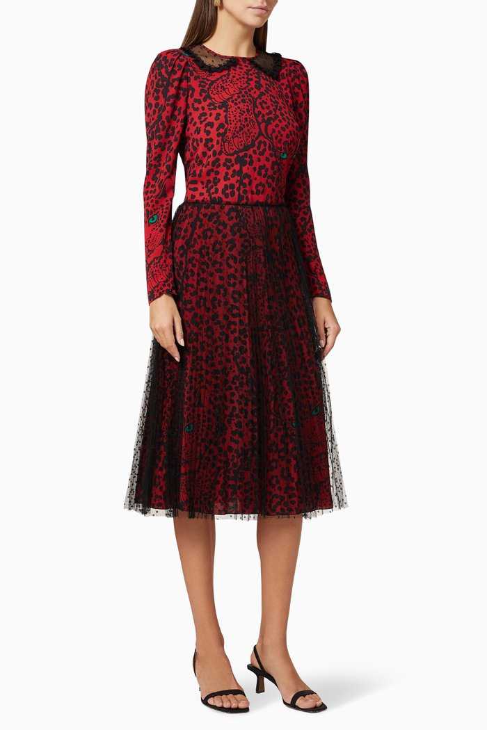 

Tulle Panther Print Dress, Red
