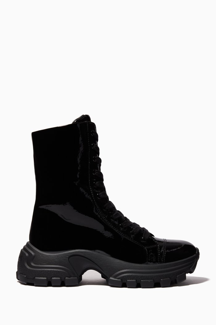 Laced Boots in Patent Fabric, Black