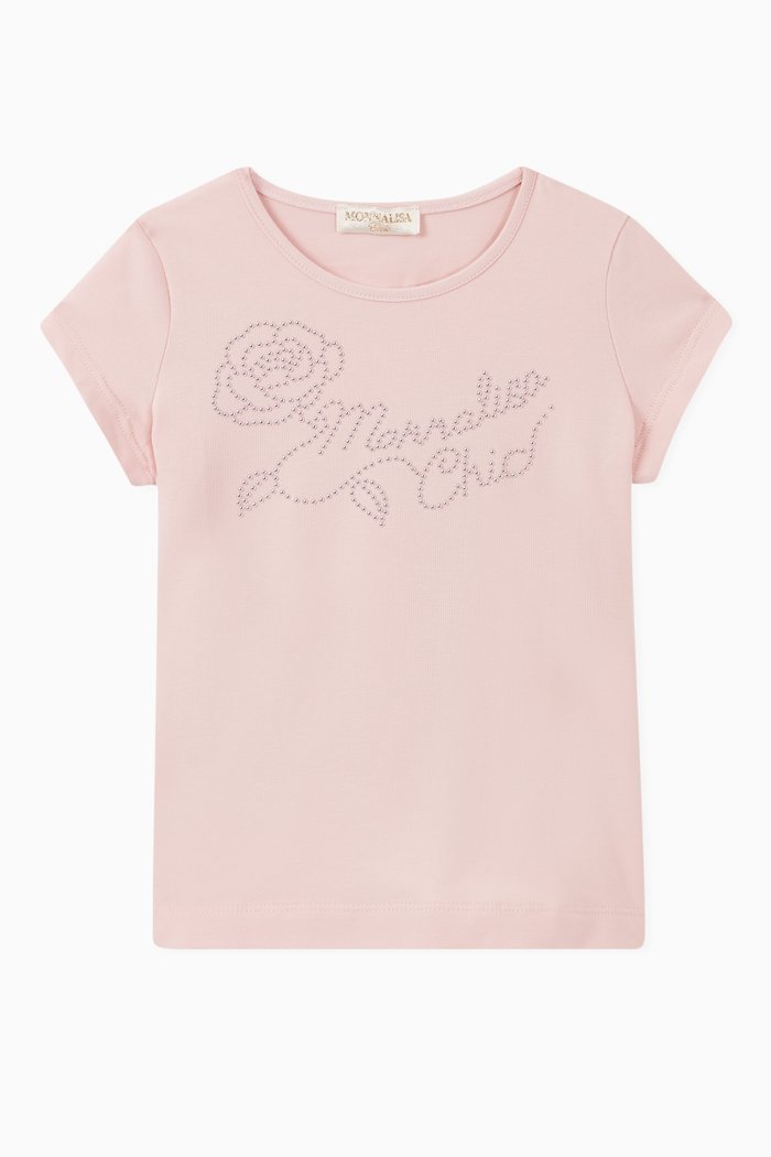 

Embellished Cotton T-Shirt, Pink