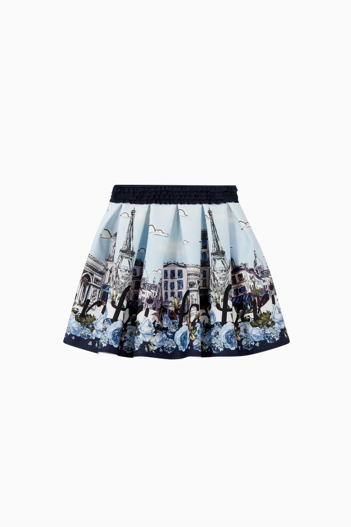 

Paris Graphic Flared Skirt, Blue