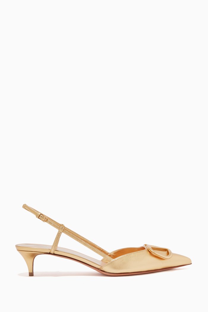

Valentino Garavani VLOGO Slingback Pumps in Metallic Leather, Gold
