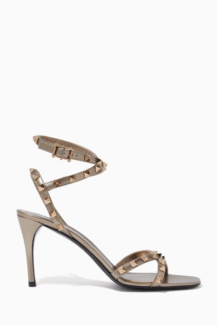 

Valentino Garavani Rockstud Flair Sandals in Metallic Nappa, Gold
