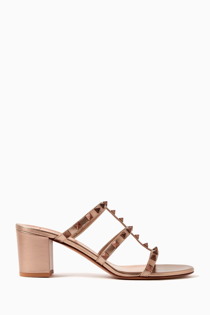 

Valentino Garavani Rockstud 60 Slide Sandals in Leather, Neutral