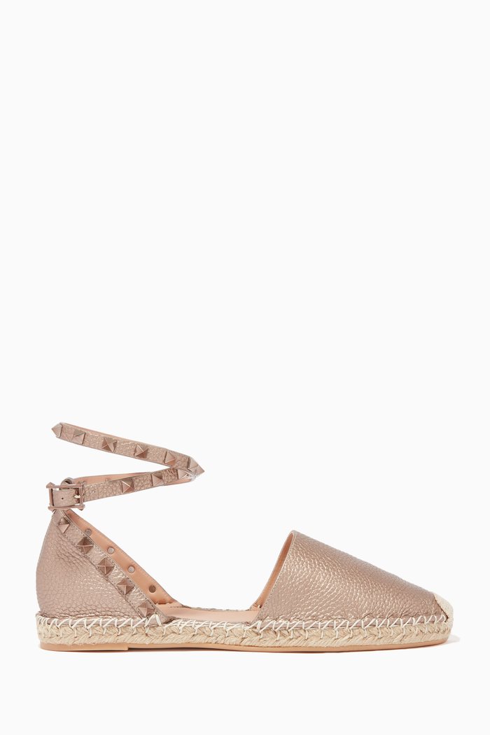 

Valentino Garavani Rockstud Espadrilles in Metallic Leather, Gold