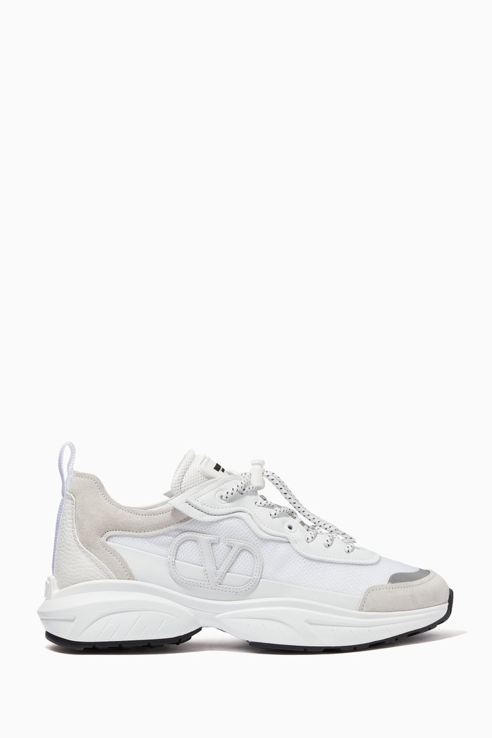 

Valentino Garavani SHEGOES VLOGO Sneakers in Mesh & Leather, White