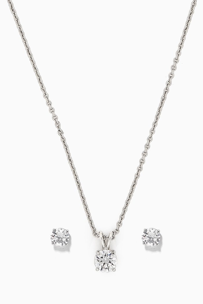 

Round Earrings & Necklace Set, Silver