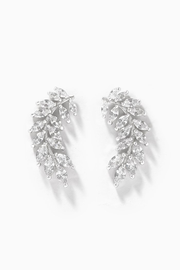 

Marquise Curved Leaf Earrings, Silver