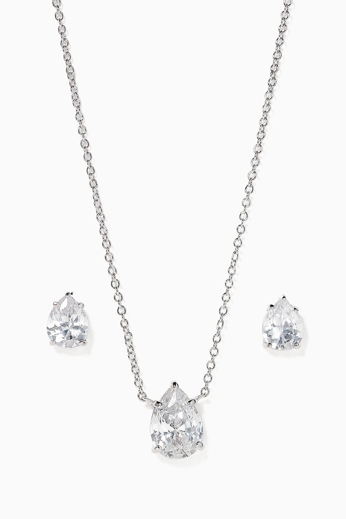 

Pear Earrings & Necklace Set, Silver