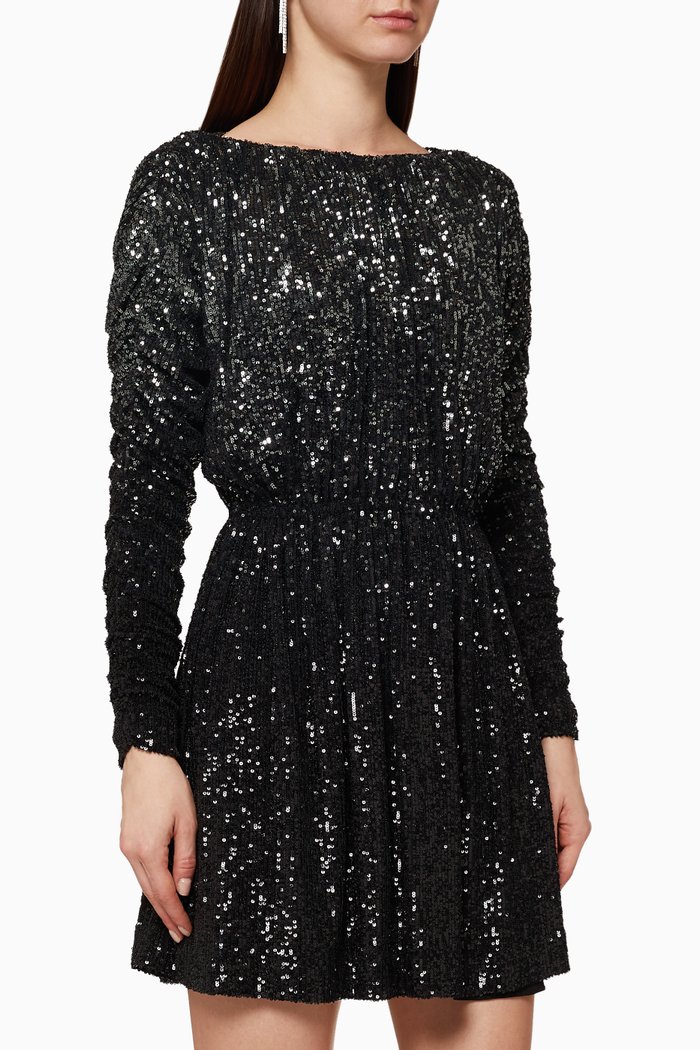 

Gathered Mini Dress in Jersey with Dégradé Sequins, Multicolour