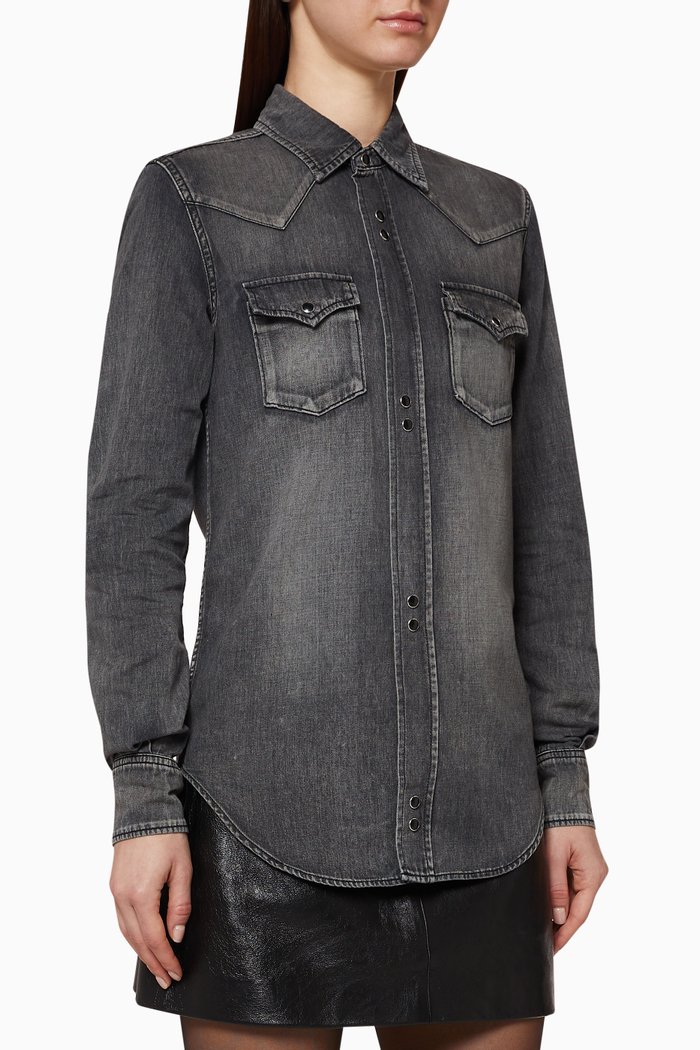 

Classic Western Shirt in Denim, Grey