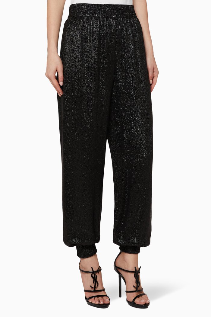 

Flowing Jogging Pants in Lamé Knit, Black
