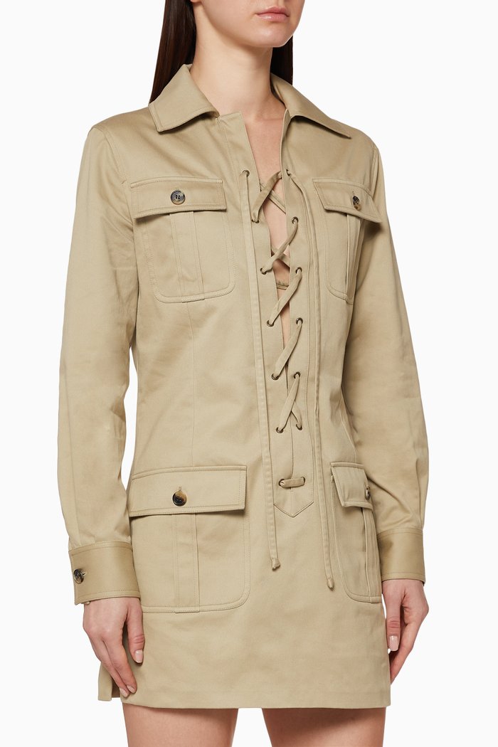 

Saharienne Dress in Cotton Gabardine, Neutral