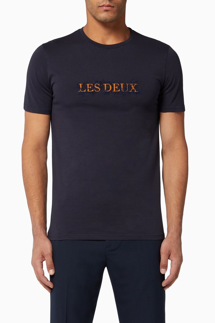 

Leaves Embroidery Jersey T-Shirt, Blue