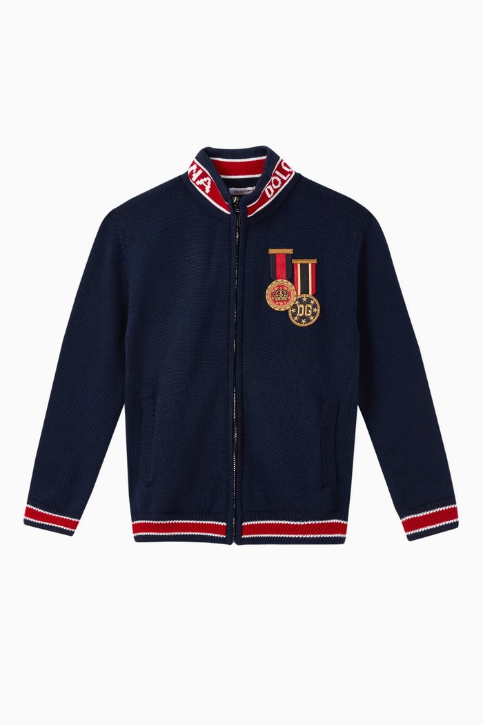

Jacquard Medal Wool Cardigan, Blue