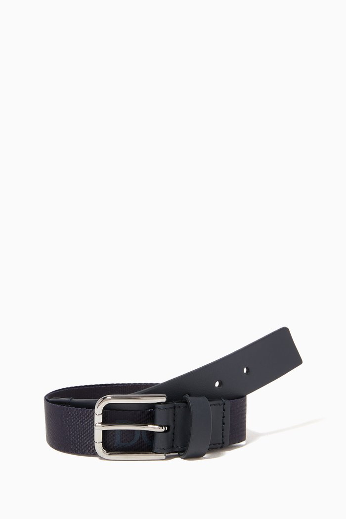

Logo Belt in Grosgrain & Leather, Blue