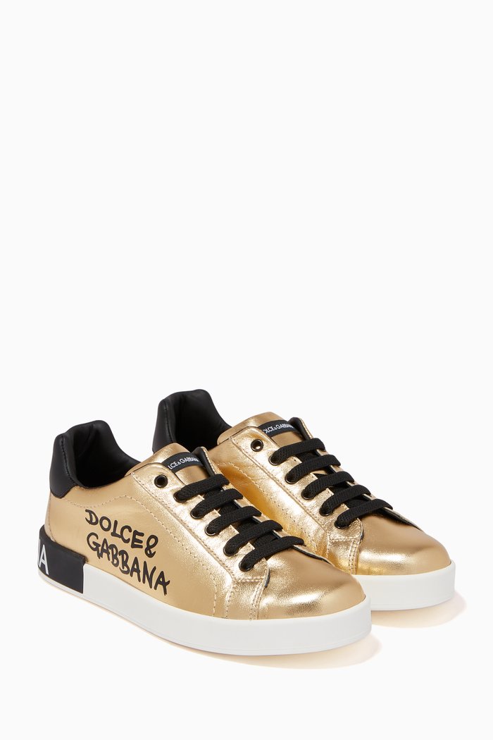 Portofino Grafitti Sneakers in Leather, Gold