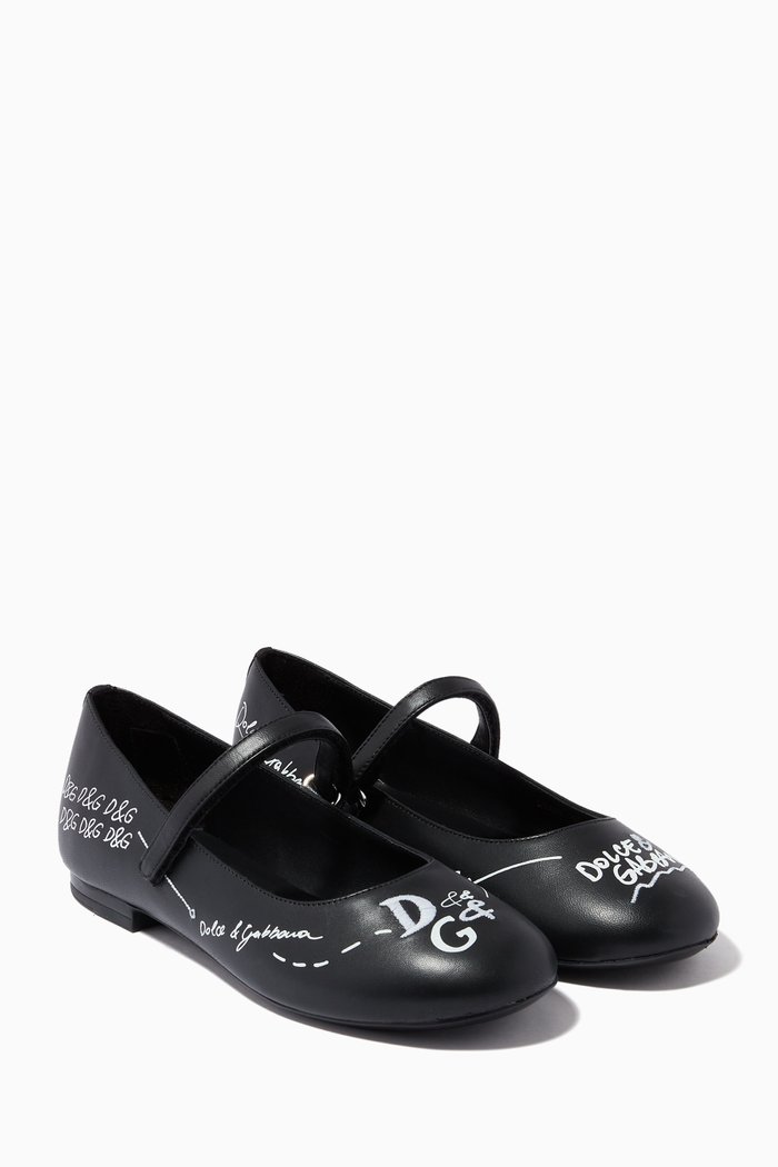 

Logo Print Mary Janes in Nappa Leather, Black
