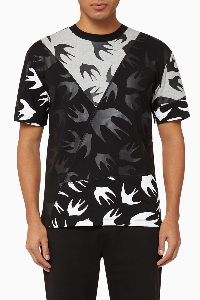 

Swallow Patchwork Cotton T-Shirt, Black